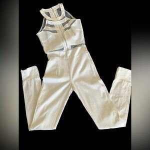 cream White pull on jump suit  sizeM sheer design-sleeveless zip back